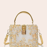 Floral Detailed Handbag - Marbled Rose Gold